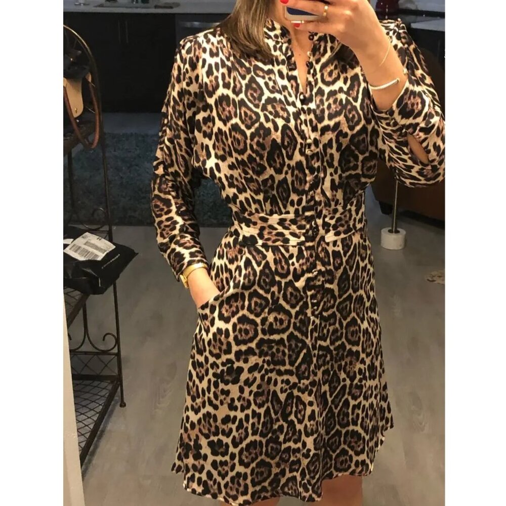 Equipment Classy Leopard-Print A-Line Dress, Size US 4